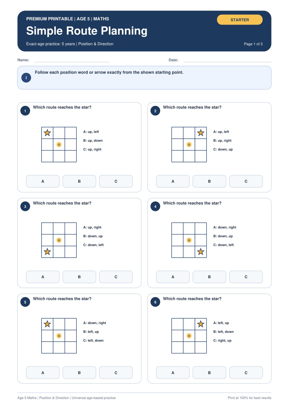 Simple Route Planning worksheet preview