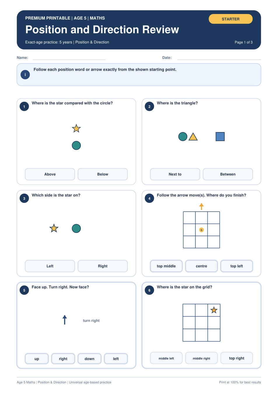 Position and Direction Review worksheet preview
