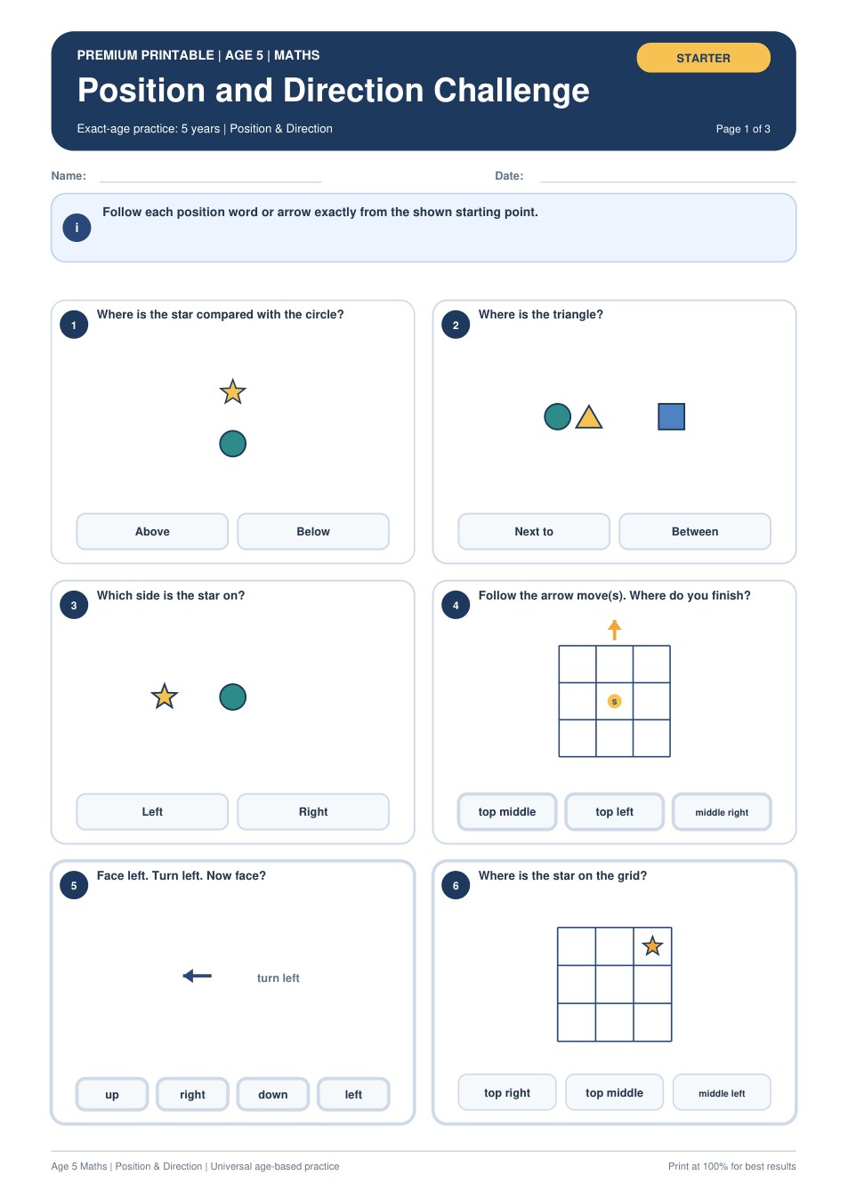 Position and Direction Challenge worksheet preview