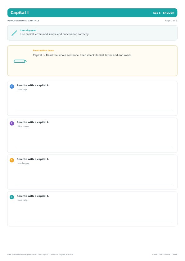 Capital I worksheet preview