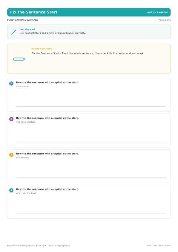 Fix the Sentence Start worksheet preview