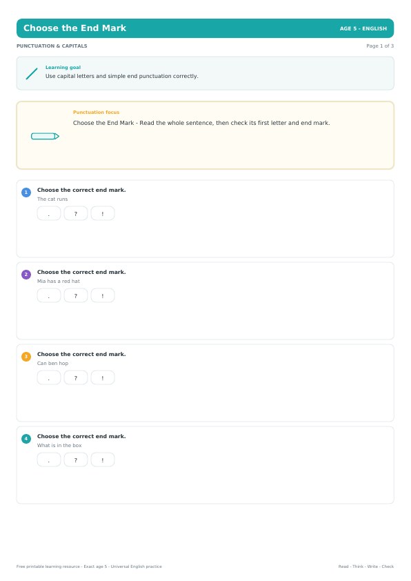 Choose the End Mark worksheet preview