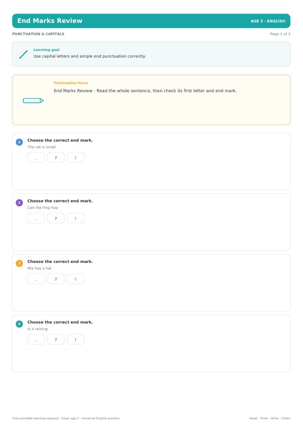 End Marks Review worksheet preview