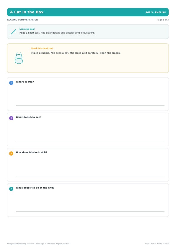 A Cat in the Box worksheet preview