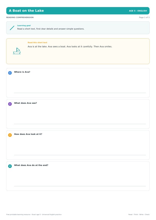 A Boat on the Lake worksheet preview