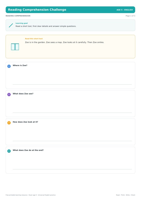 Reading Comprehension Challenge worksheet preview
