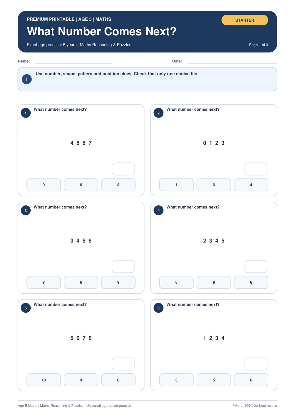 What Number Comes Next? worksheet preview
