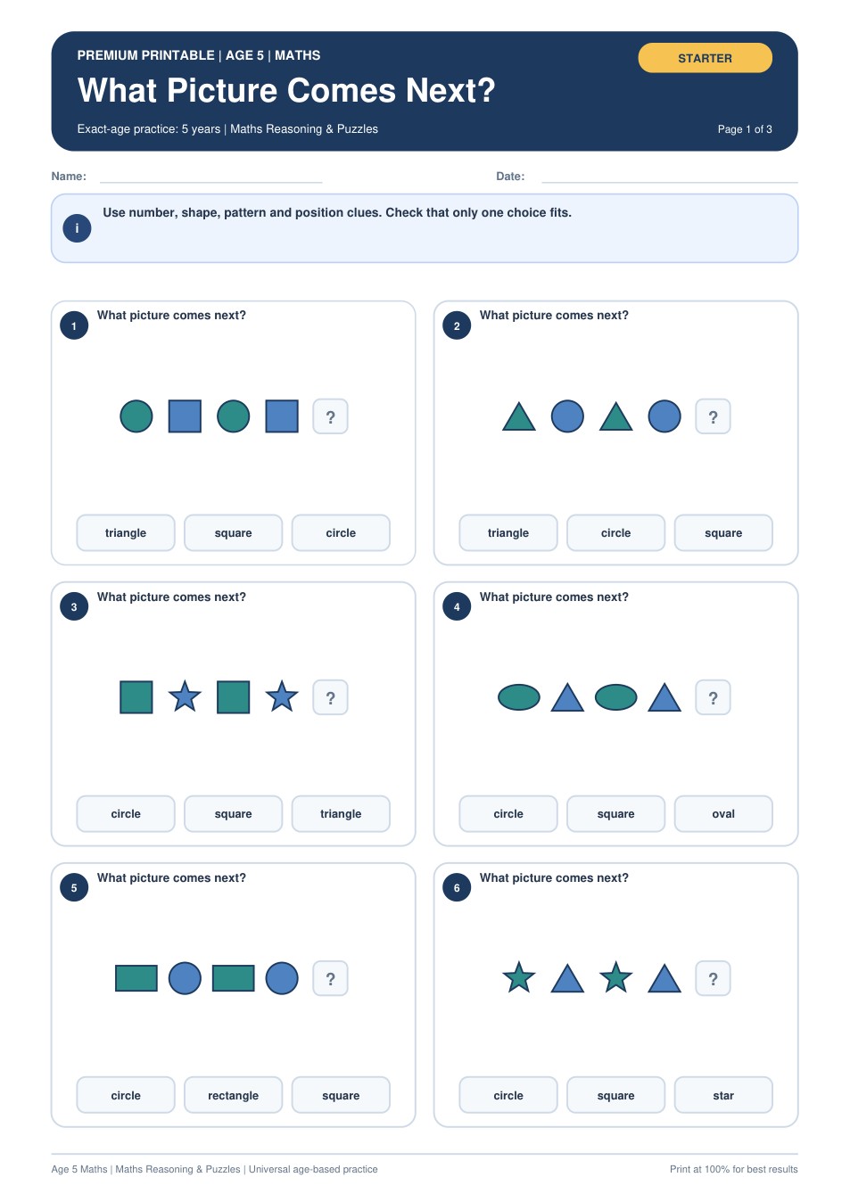 What Picture Comes Next? worksheet preview