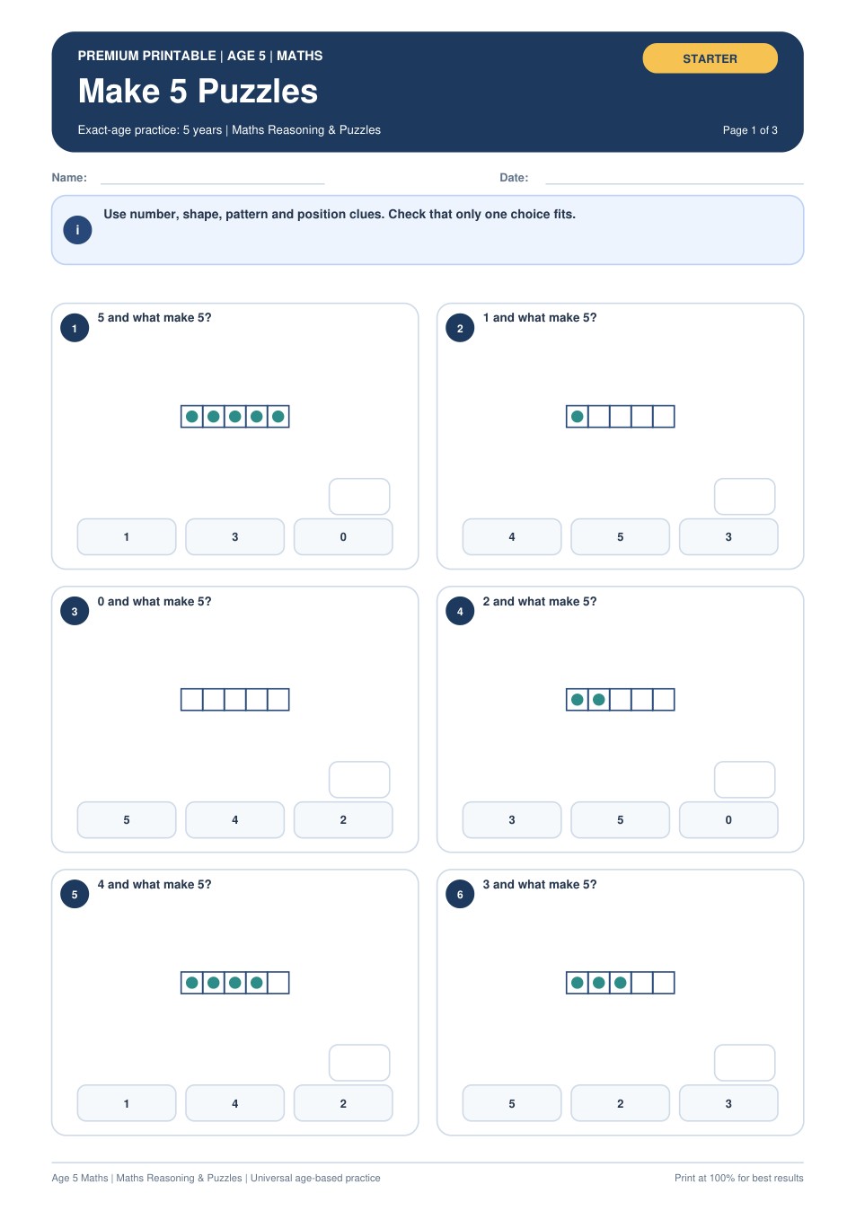 Make 5 Puzzles worksheet preview