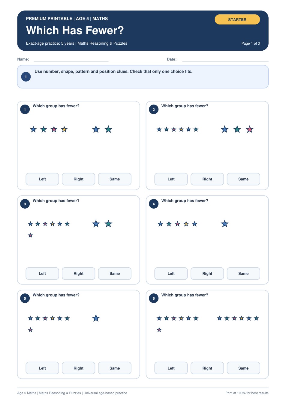 Which Has Fewer? worksheet preview
