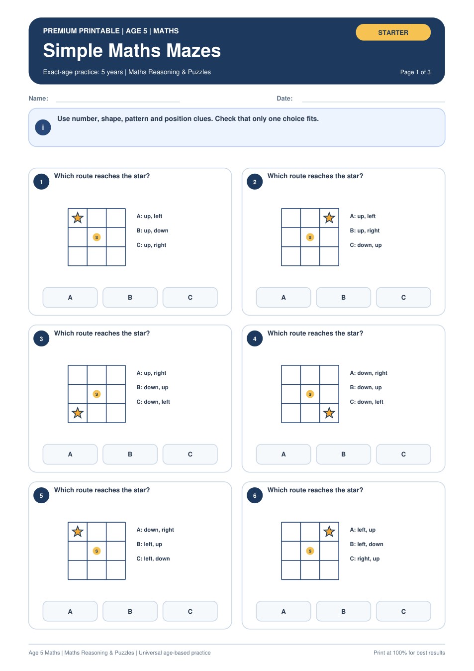Simple Maths Mazes worksheet preview