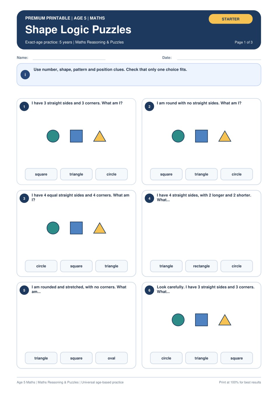 Shape Logic Puzzles worksheet preview