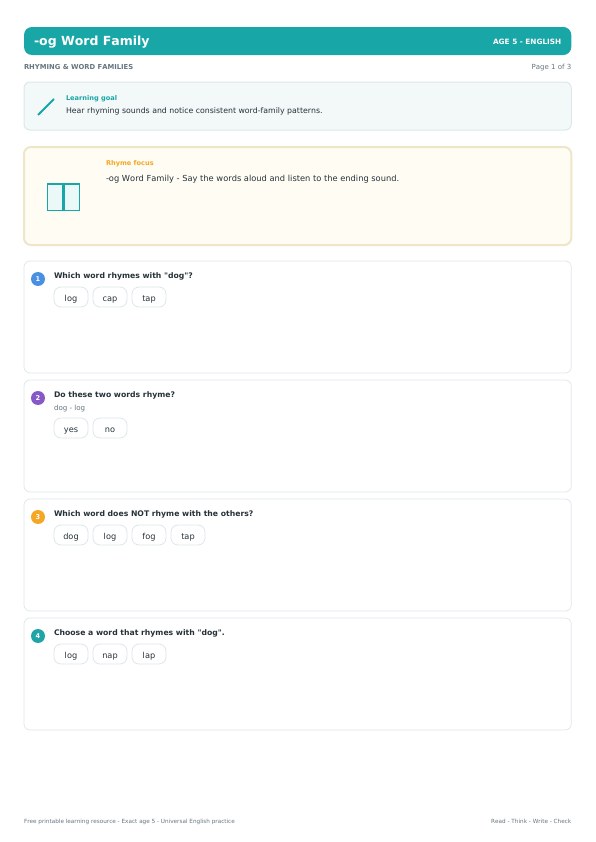 -og Word Family worksheet preview