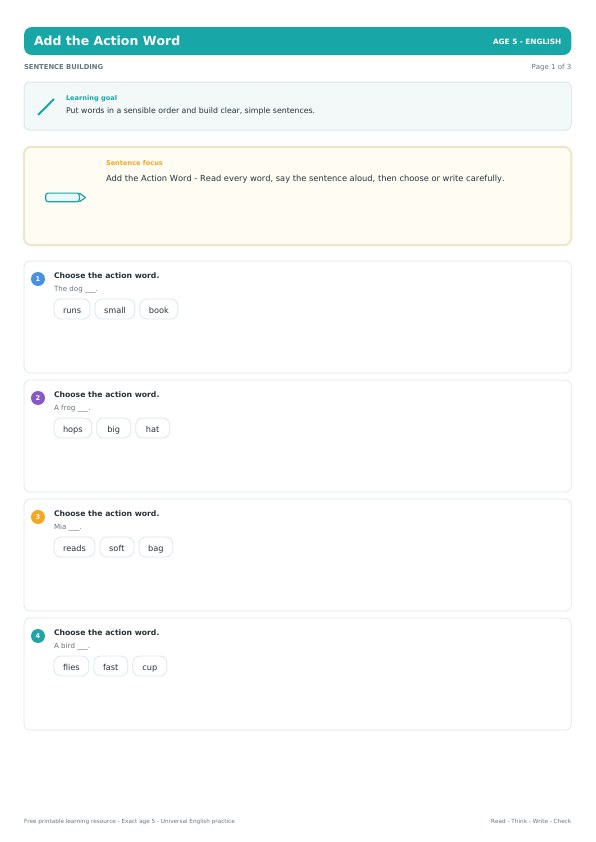 Add the Action Word worksheet preview