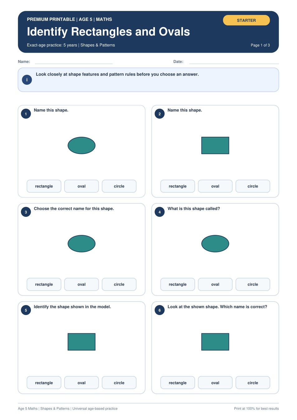 Identify Rectangles and Ovals worksheet preview