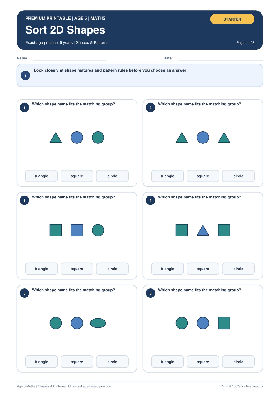 Sort 2D Shapes worksheet preview