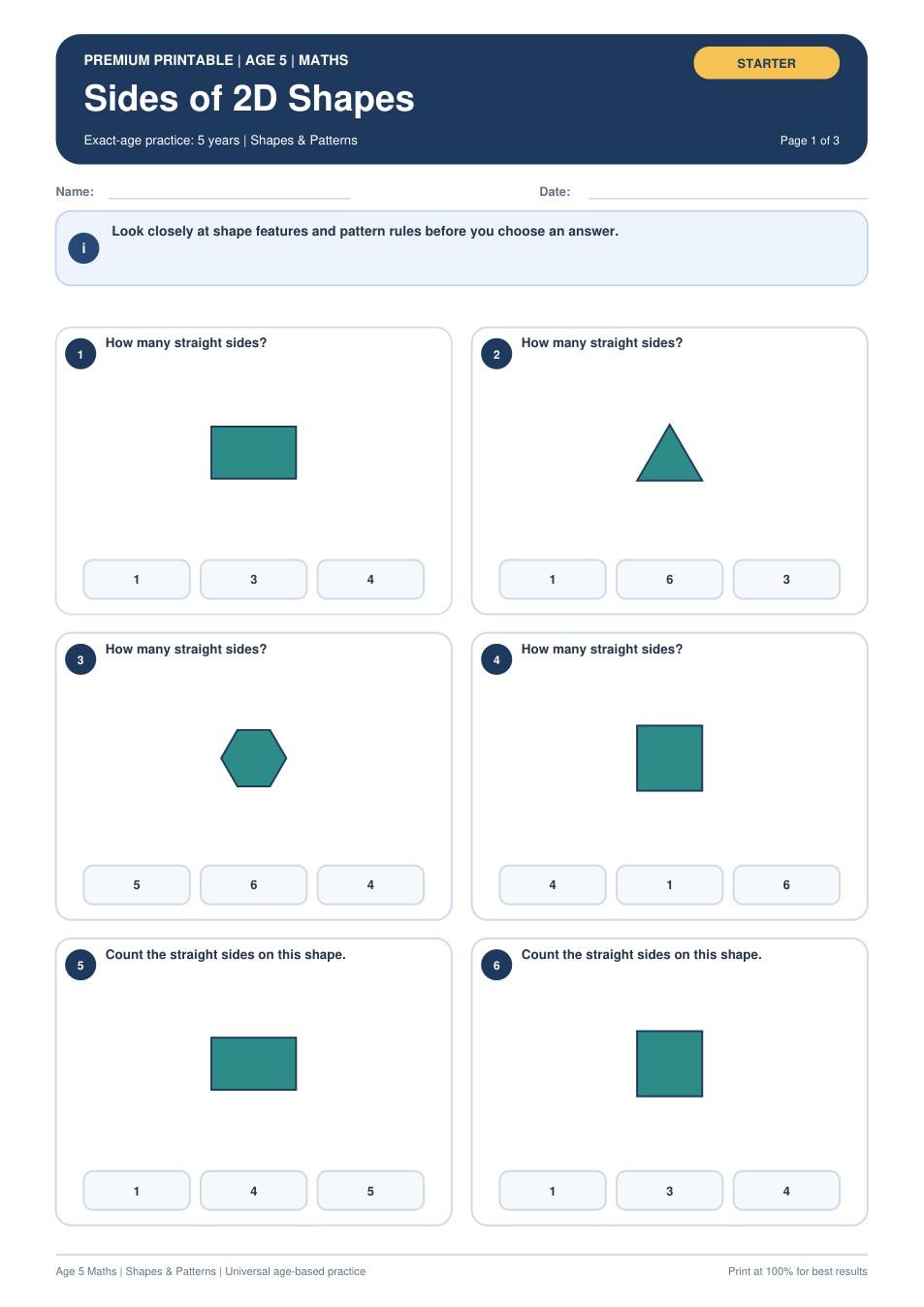 Sides of 2D Shapes worksheet preview