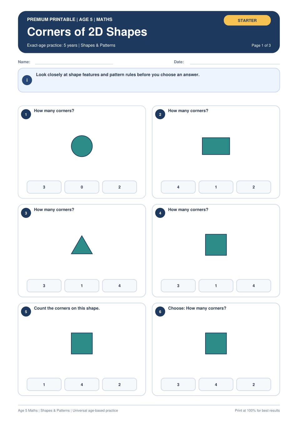 Corners of 2D Shapes worksheet preview