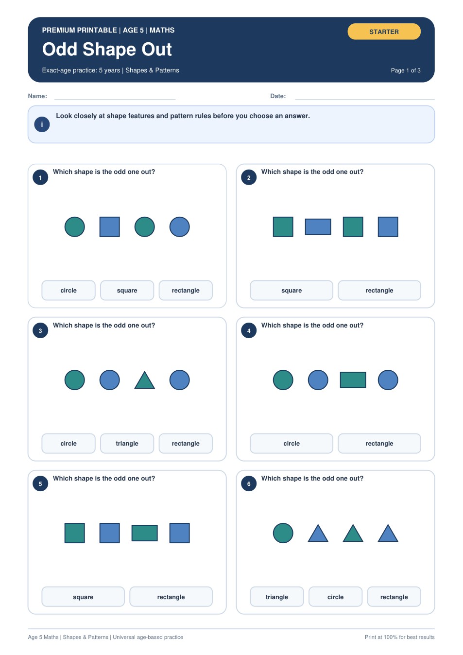 Odd Shape Out worksheet preview