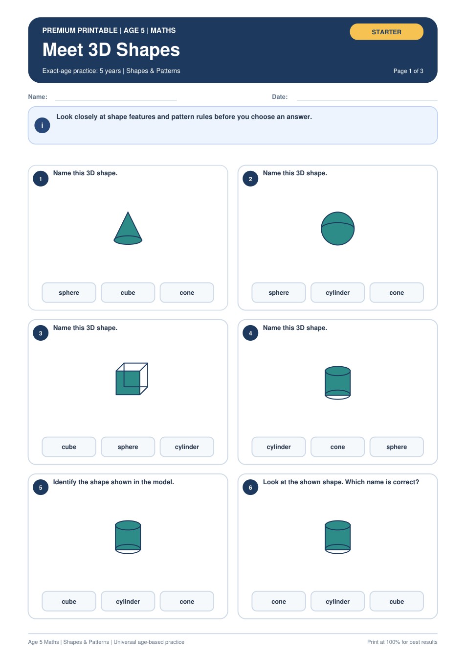 Meet 3D Shapes worksheet preview
