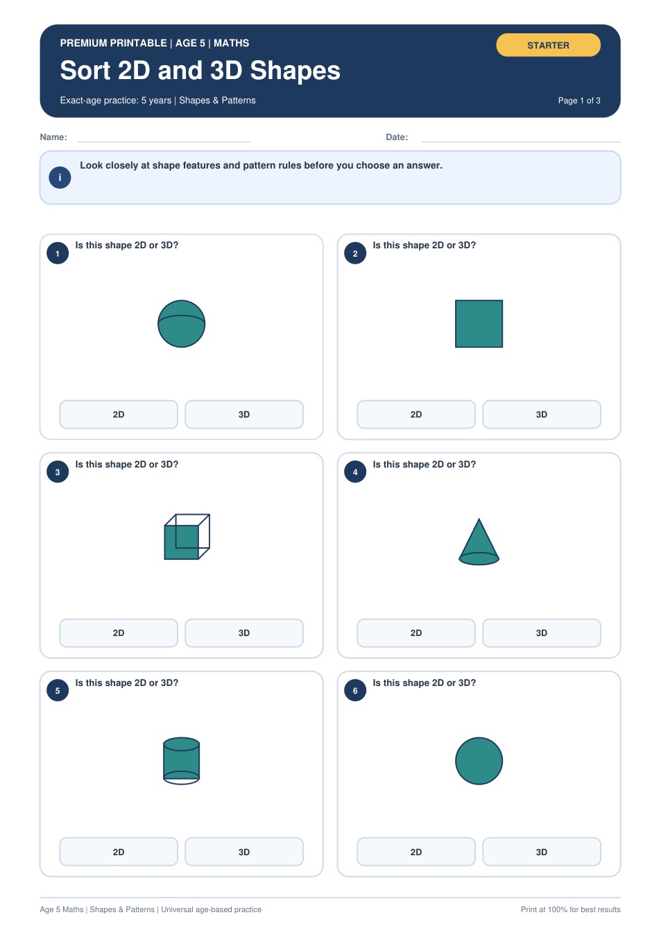 Sort 2D and 3D Shapes worksheet preview