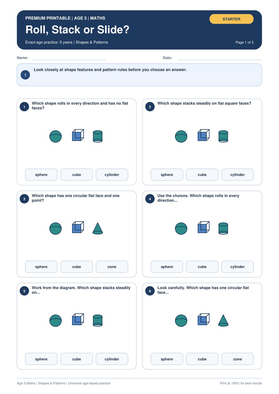 Roll, Stack or Slide? worksheet preview
