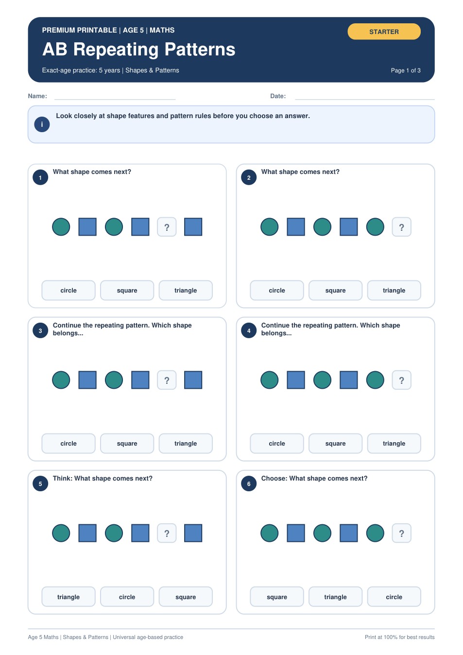 AB Repeating Patterns worksheet preview