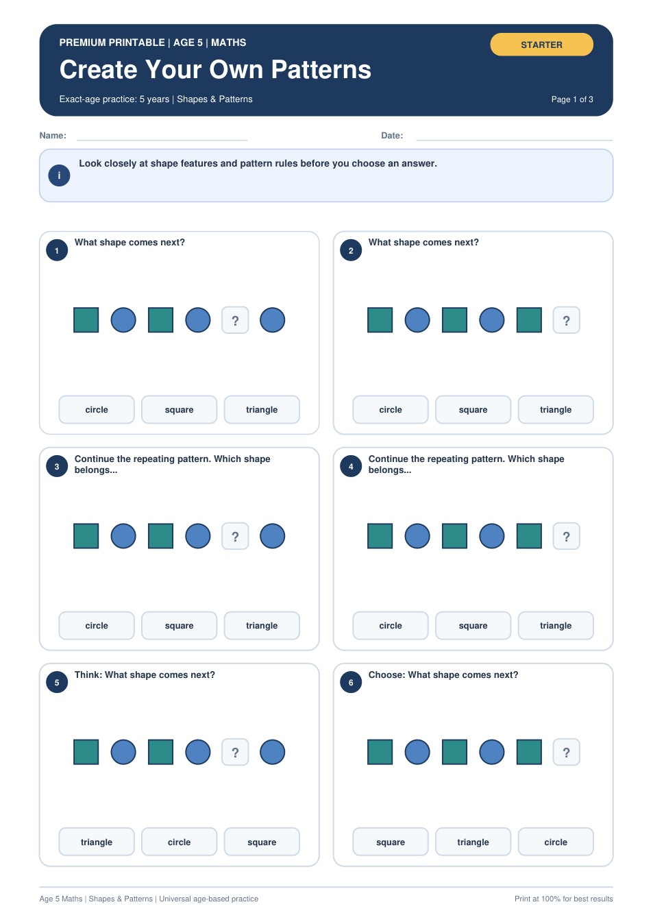 Create Your Own Patterns worksheet preview