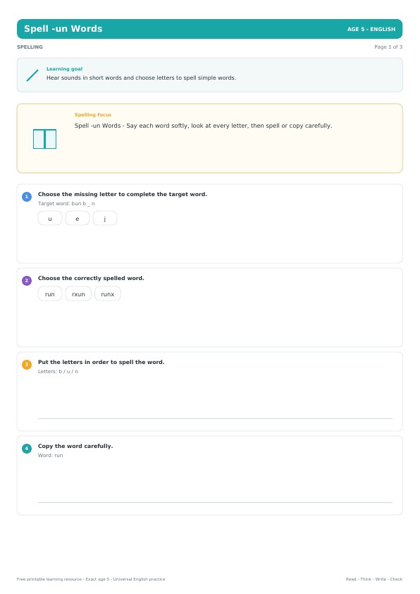 Spell -un Words worksheet preview