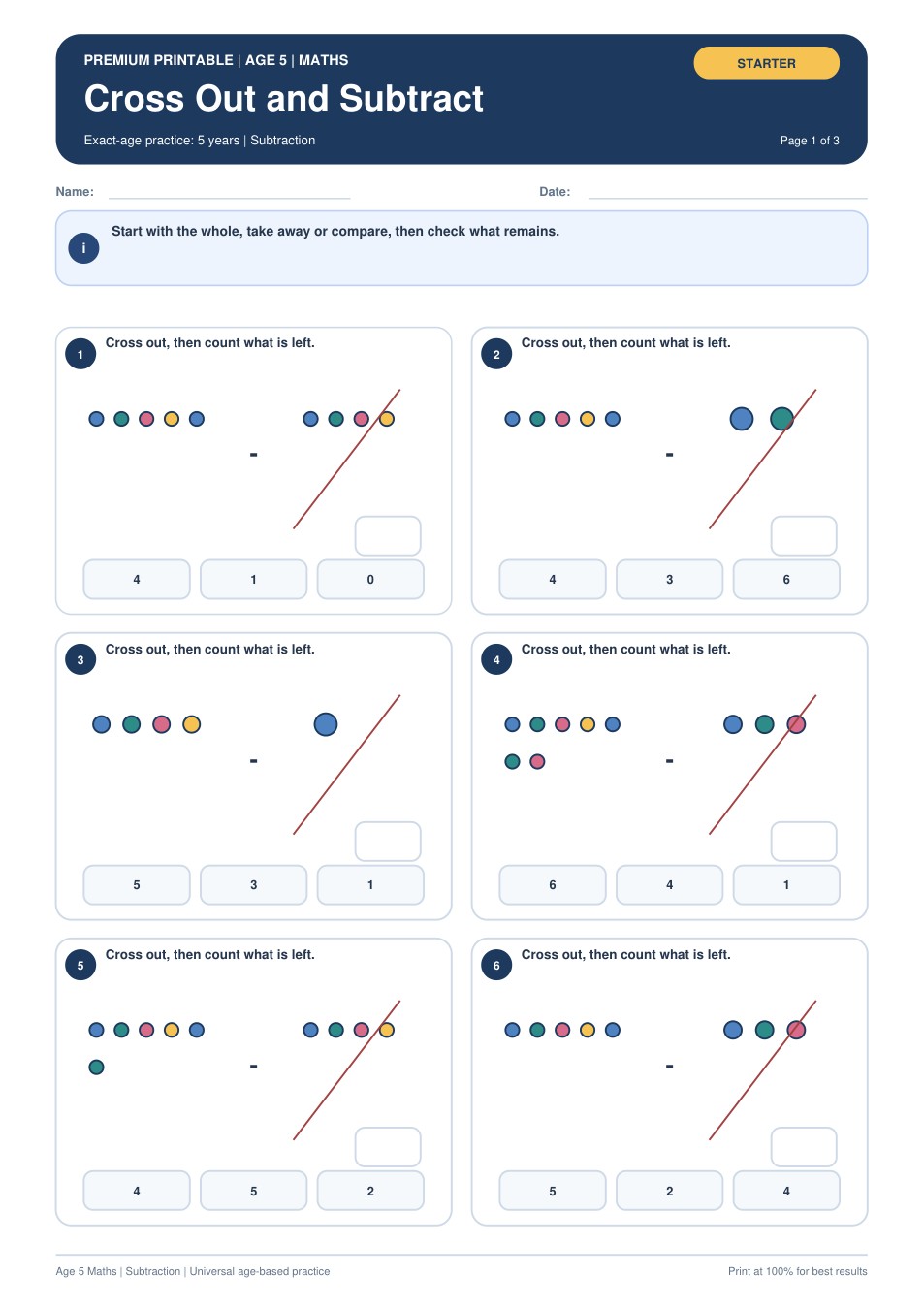 Cross Out and Subtract worksheet preview