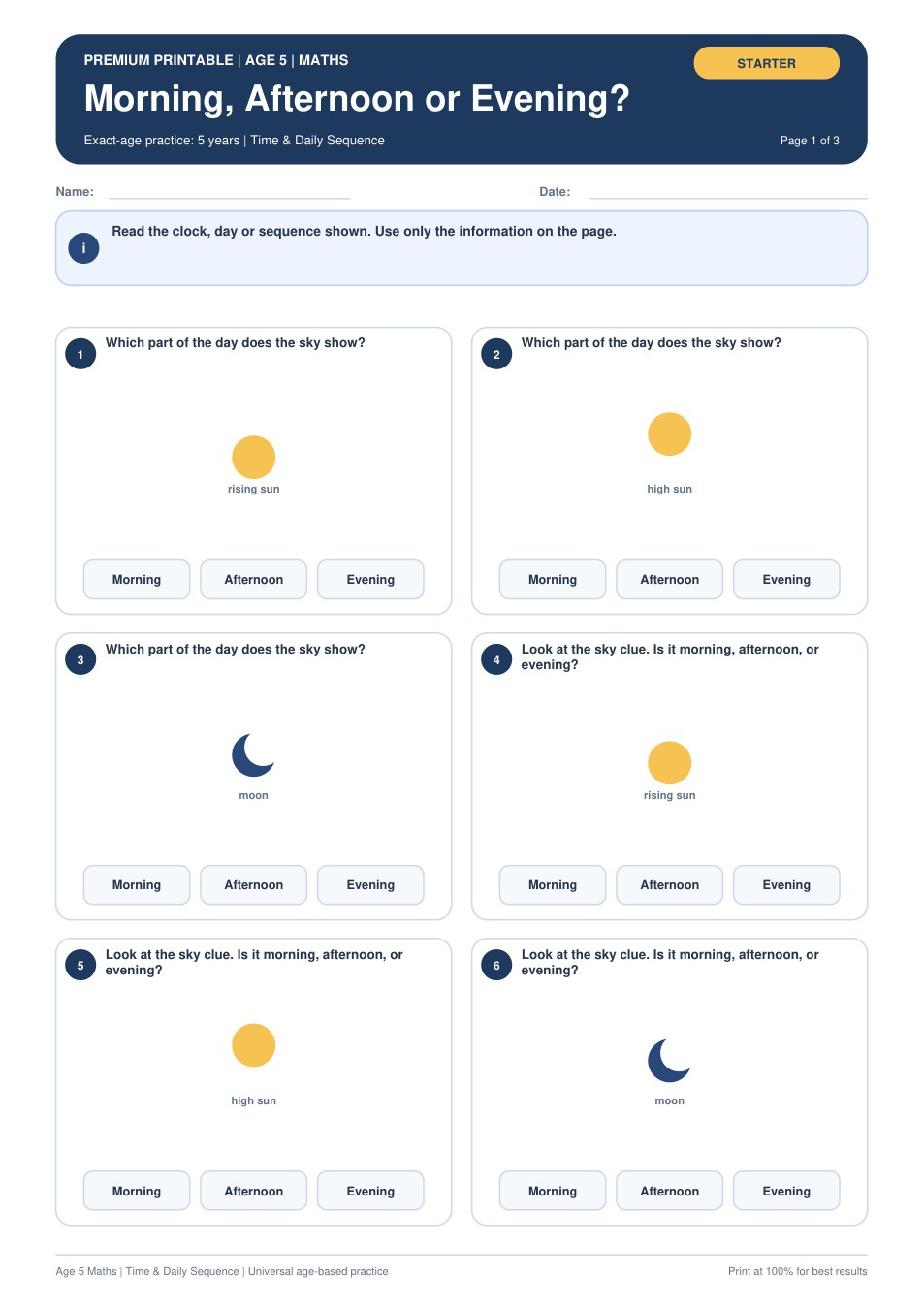 Morning, Afternoon or Evening? worksheet preview