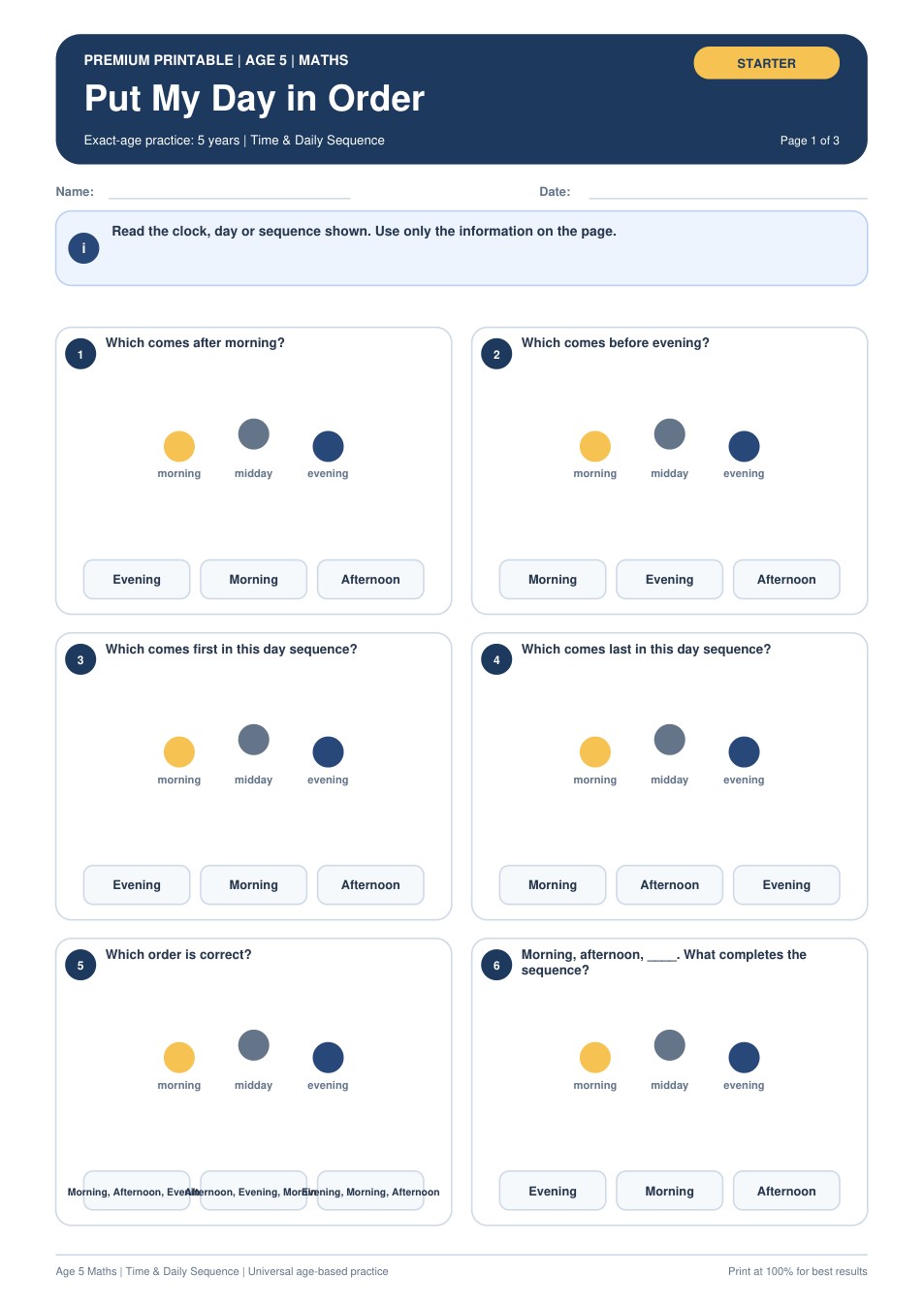 Put My Day in Order worksheet preview