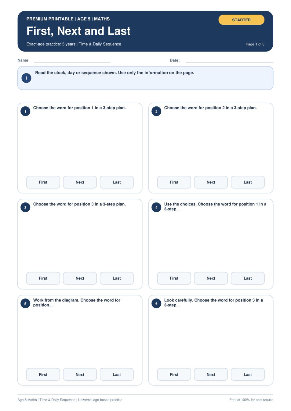 First, Next and Last worksheet preview