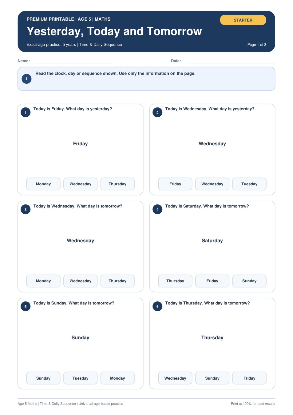 Yesterday, Today and Tomorrow worksheet preview