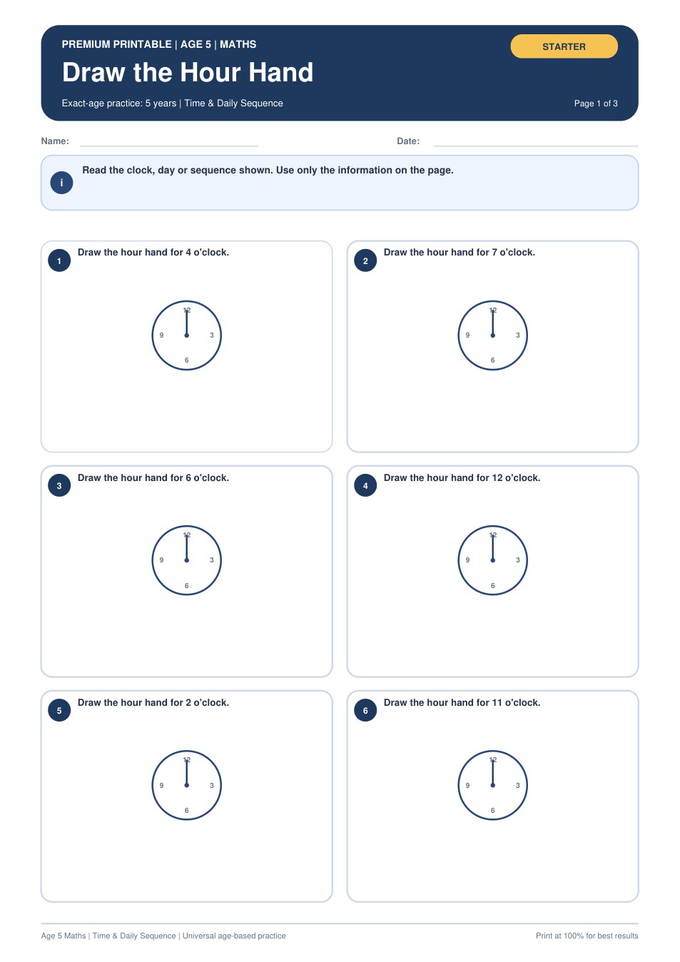 Draw the Hour Hand worksheet preview
