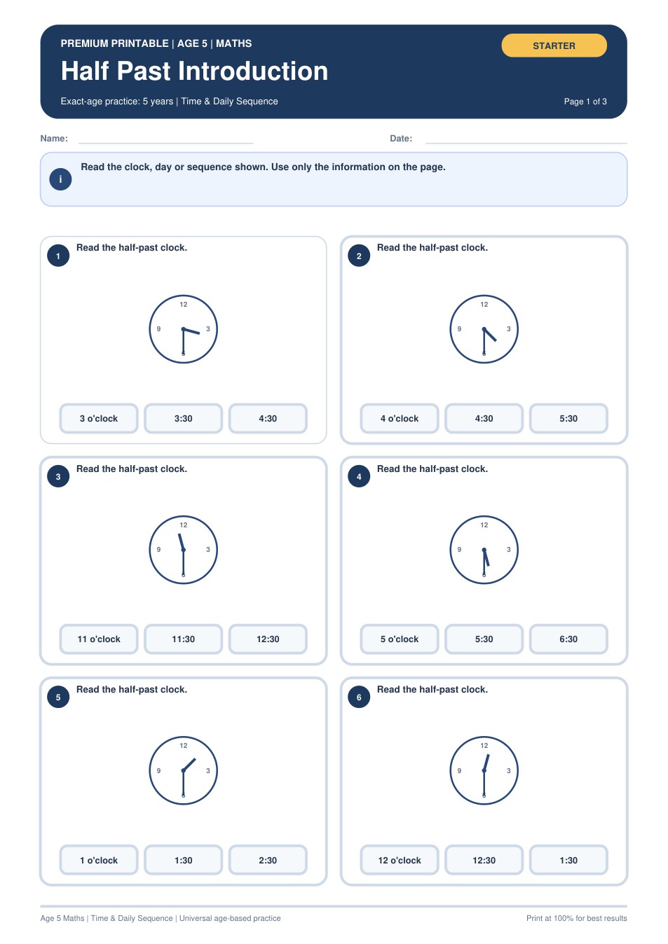 Half Past Introduction worksheet preview