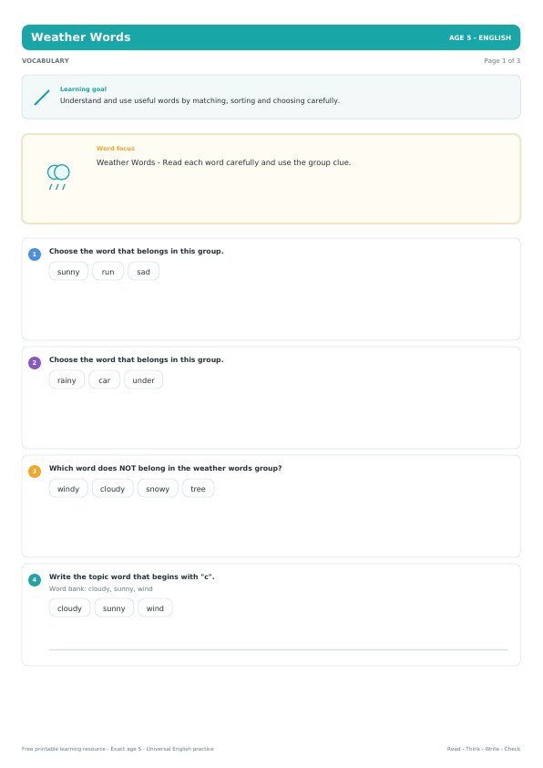 Weather Words worksheet preview