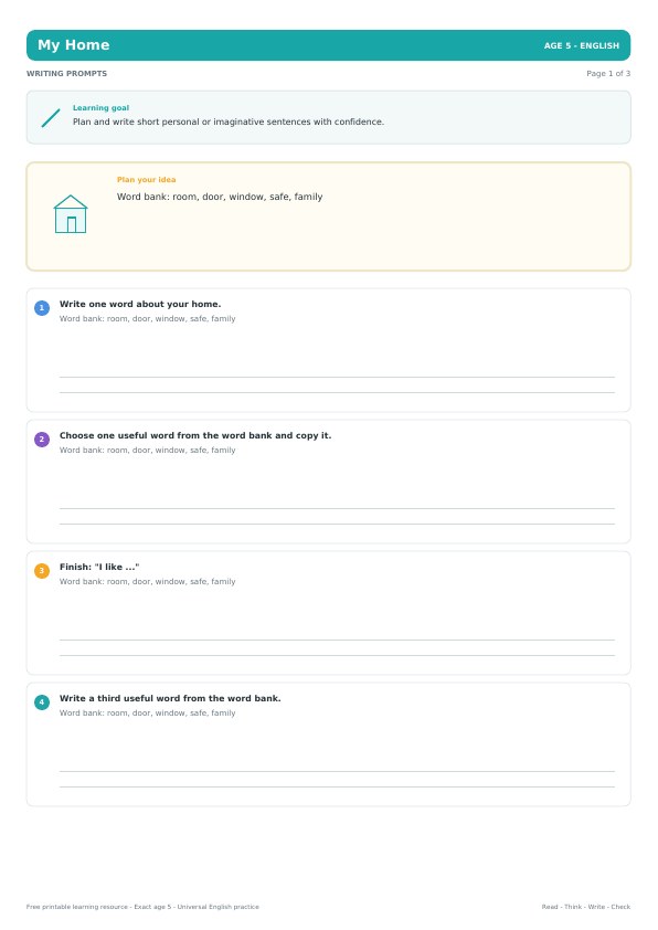 My Home worksheet preview