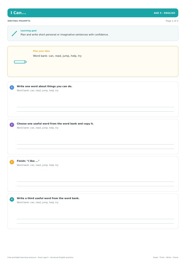 I Can... worksheet preview