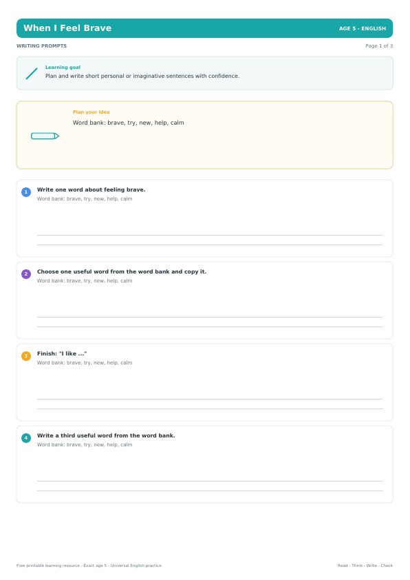 When I Feel Brave worksheet preview