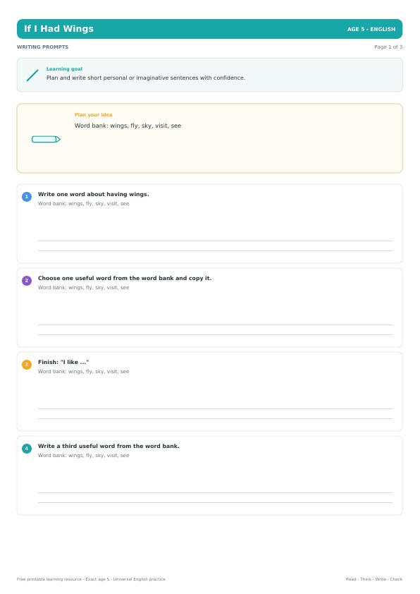 If I Had Wings worksheet preview