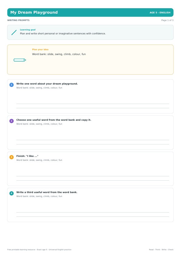 My Dream Playground worksheet preview