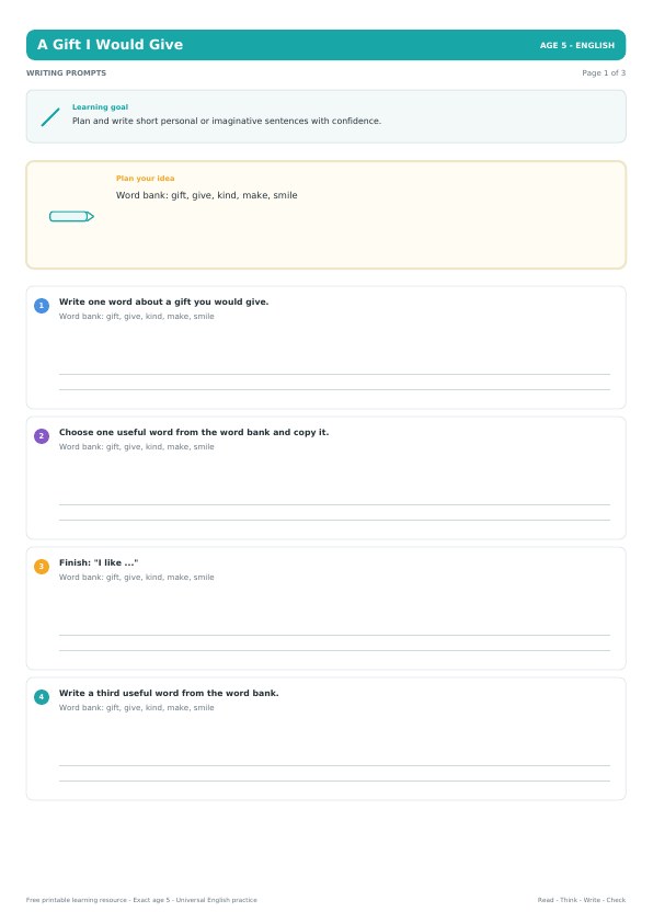 A Gift I Would Give worksheet preview