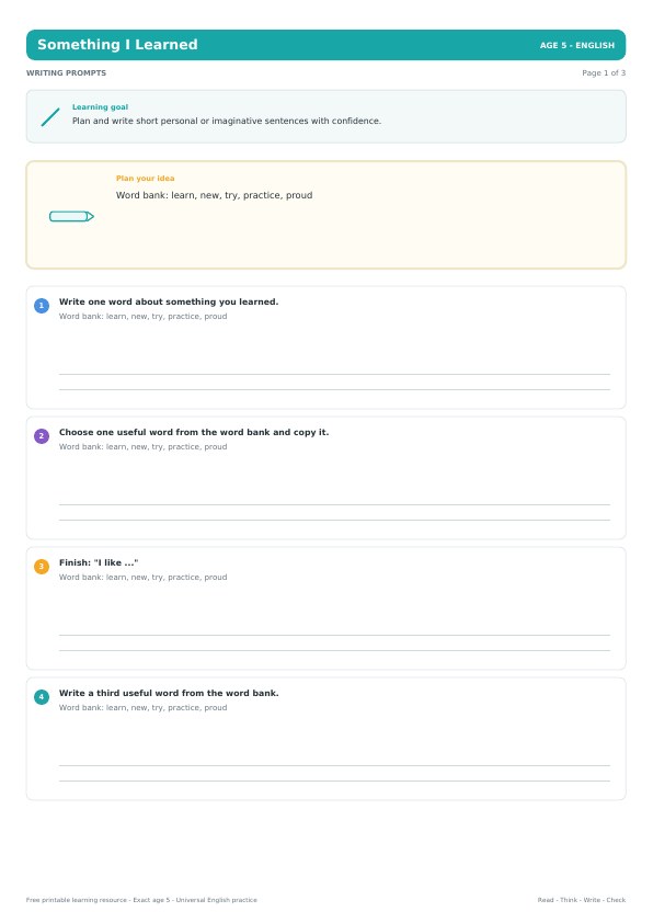Something I Learned worksheet preview