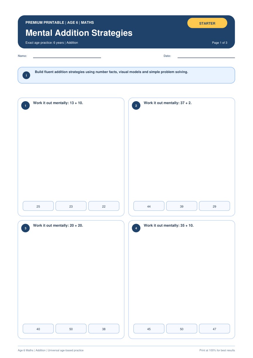 Mental Addition Strategies worksheet preview