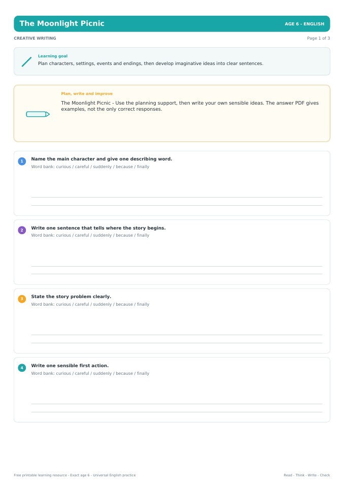 The Moonlight Picnic worksheet preview