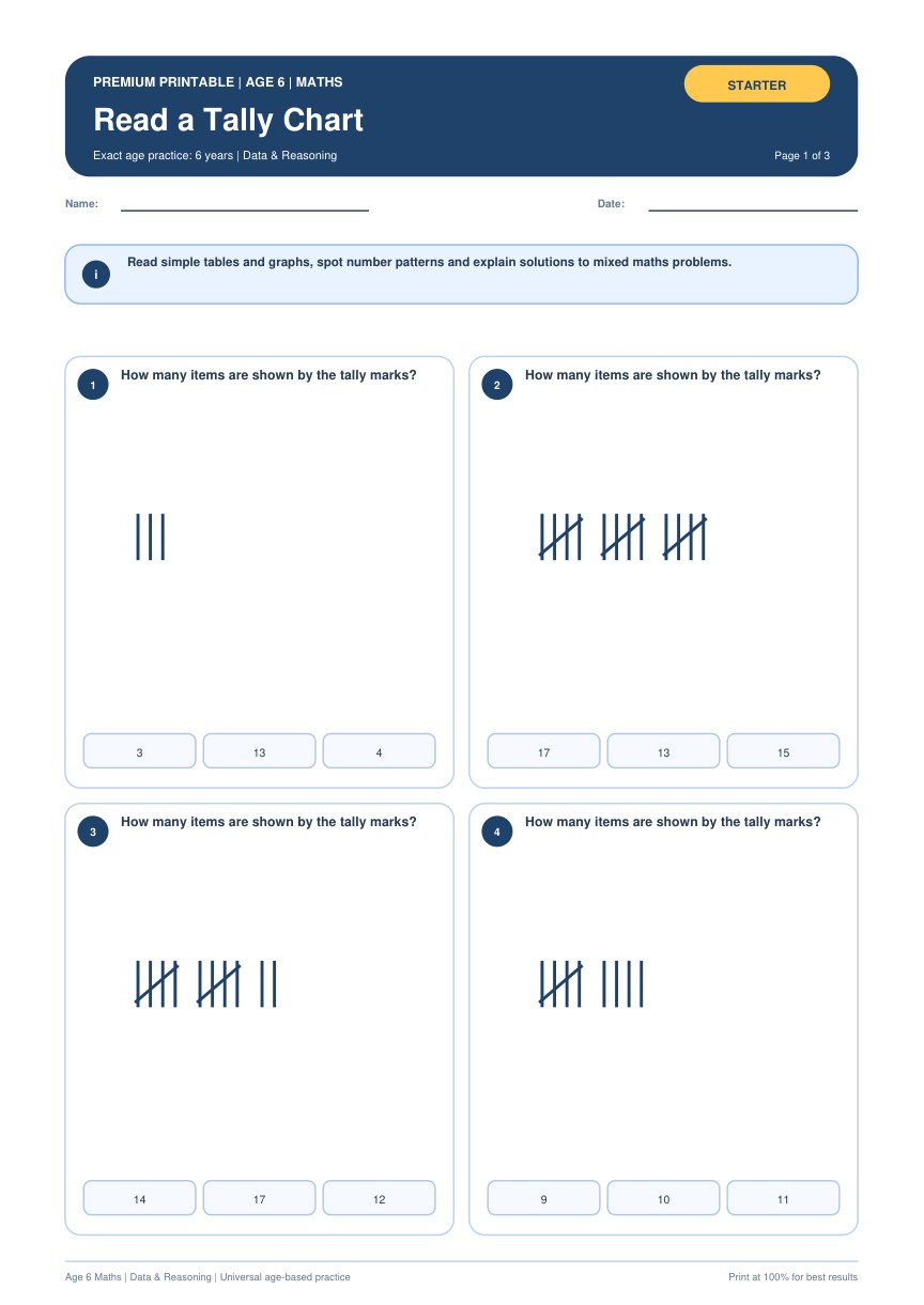 Read a Tally Chart worksheet preview