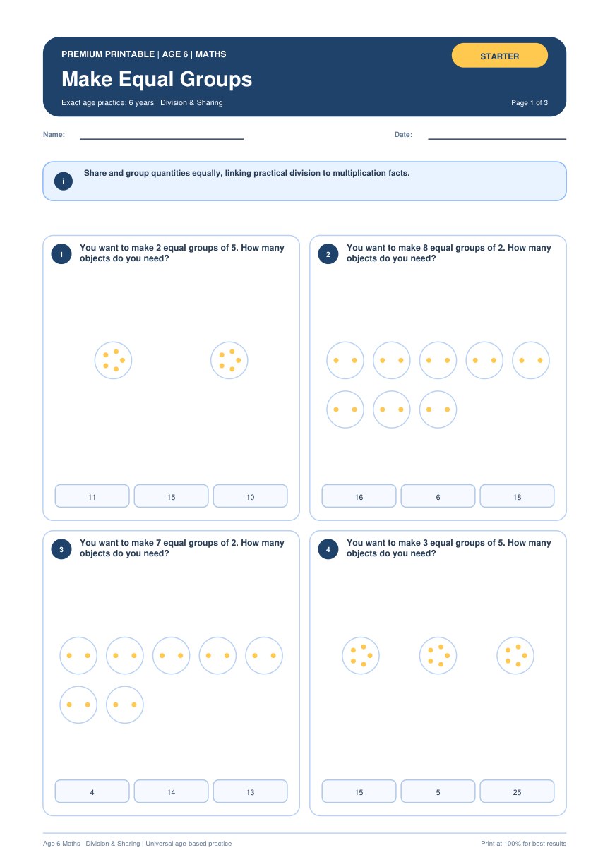 Make Equal Groups worksheet preview