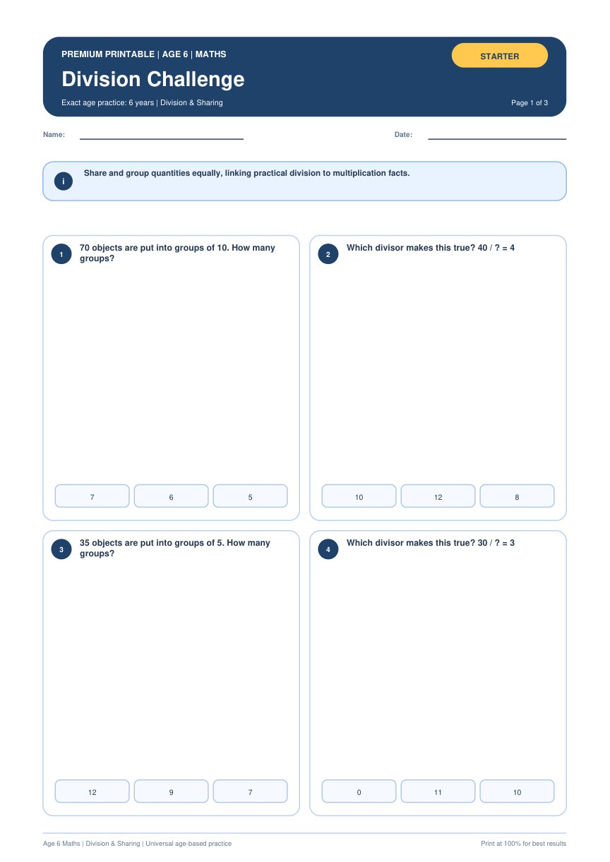Division Challenge worksheet preview