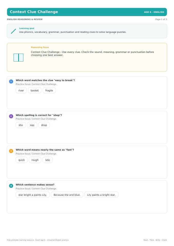 Context Clue Challenge worksheet preview